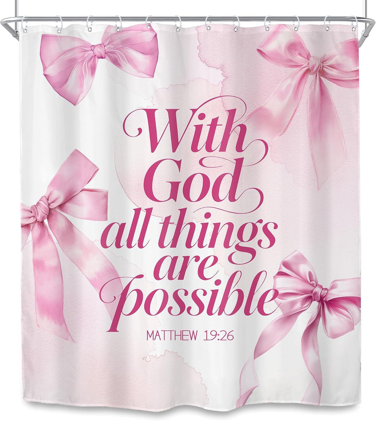 Pink Bow Bible Verse Coquette Bowknot Cute Bathroom Shower Curtain Set