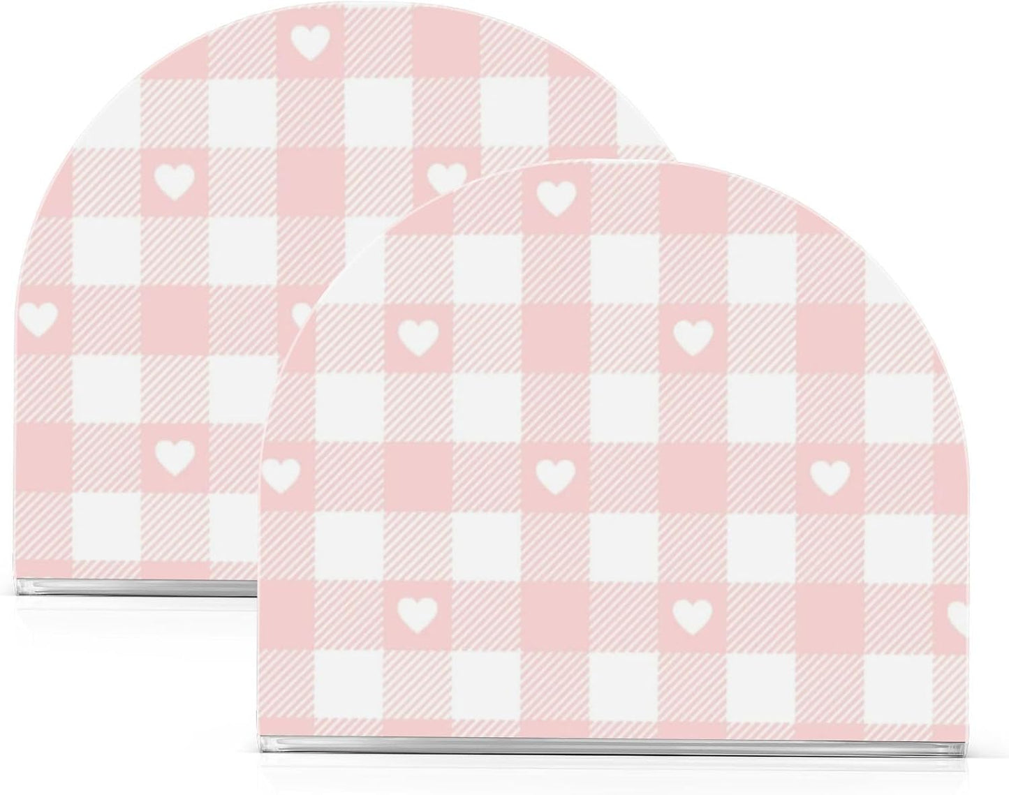 Peach Love Check Acrylic Square Napkin Holder for Outdoors, Dining Room freestanding Paper Towel Holder Spray Home Decor for Bathroom, Restaurant