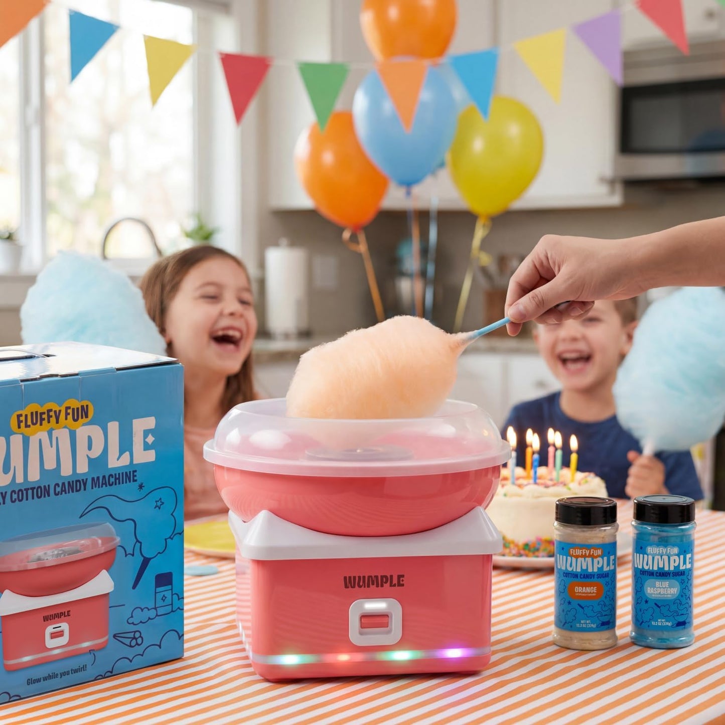 Kids Cotton Candy Machine with LED Lights - Quick Heat-Up Electric Maker with Lidded Bowl for Parties, & Home - Red