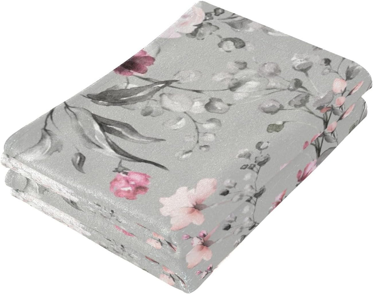 2 Pcs Grey Pink Roses Floral Hand Towels for Bathroom 14"x28",Soft Quick Dry Bouquet Blooming Flower Farmhouse Gray Guest Bath Towels,Decorative Towels for Bathroom Kitchen Dish Face Gym