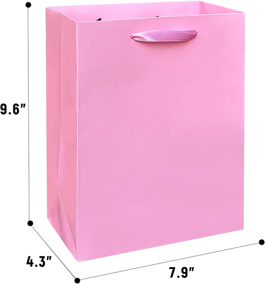 Pink Gift Bags with Tissue Paper for Wedding, Birthday, Party Supplies-7.9"x4.3"x9.6" Medium Size Cardboard Gift Bags(5pcs Bags + Tissue Paper )