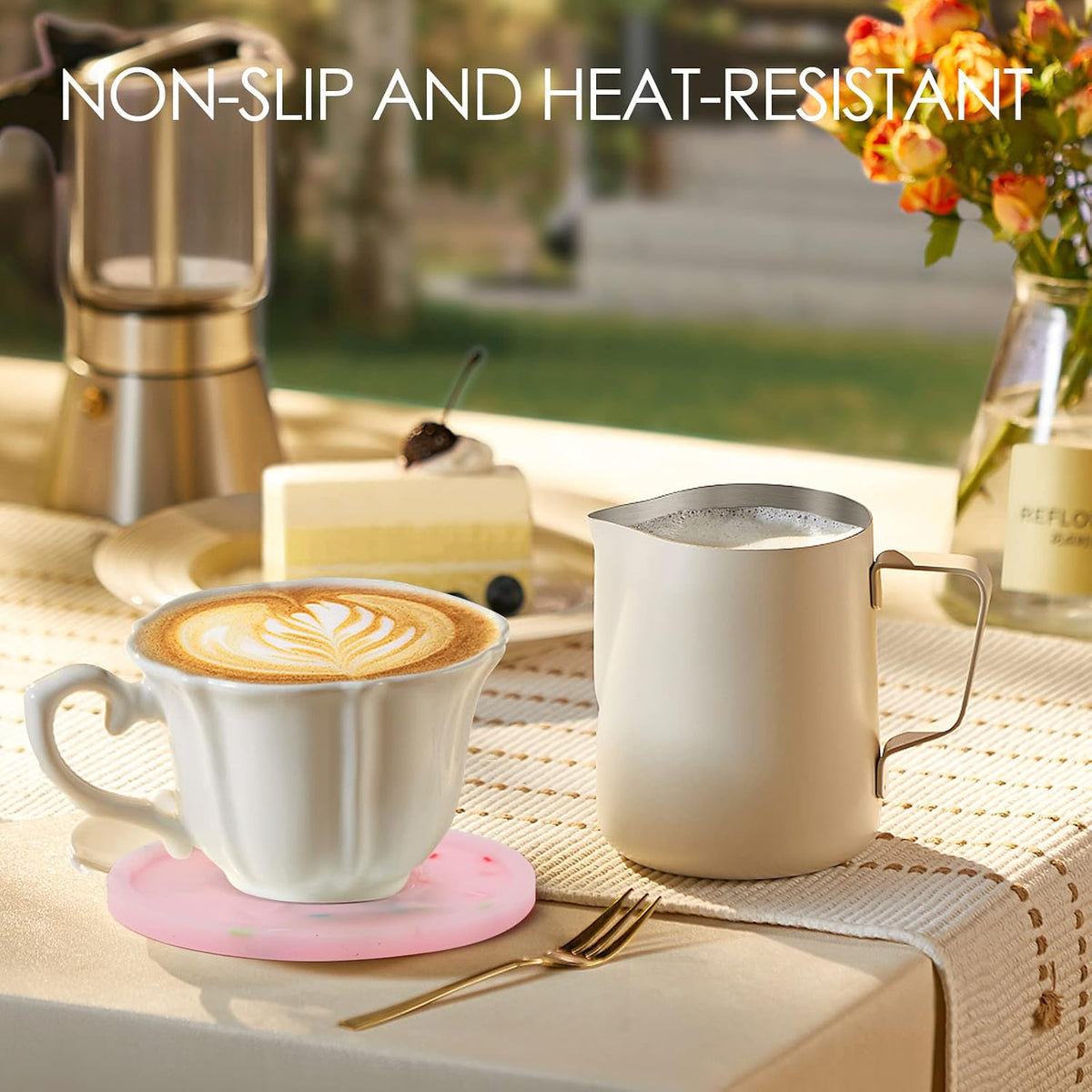 Silicone Coasters with Holder, Cute Drink Coaster for Nightstand, Glow in Dark, Gift Idea,Cup Coaster for Drinks, Desk Coasters in Office,Sprinkle Coaster, Rubber Coaster Set, 6 pcs, Pink