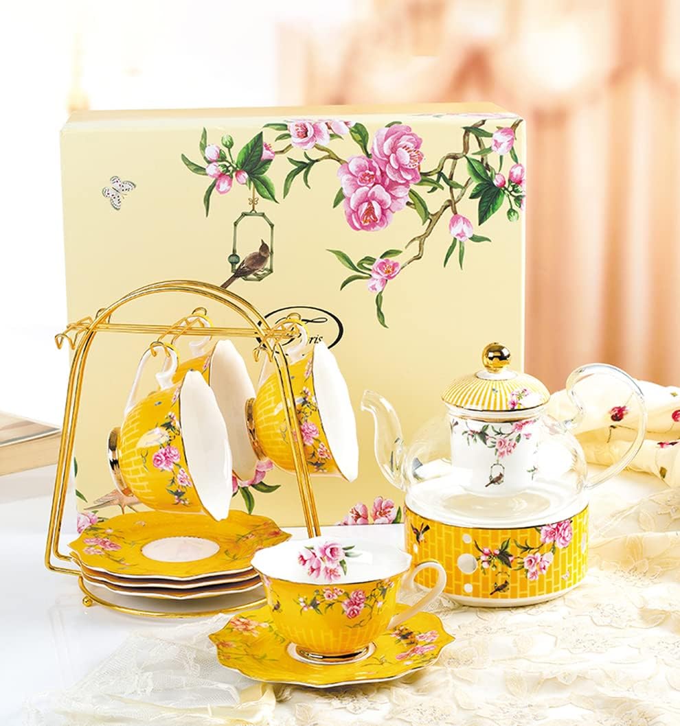 Pink Peony Flowers Ceramic Tea Set, Cup and Saucer Set