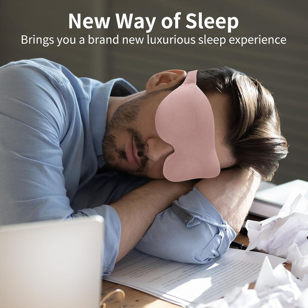 Sleep Mask for Back and Side Sleeper, Travel Eye Cover, Pink
