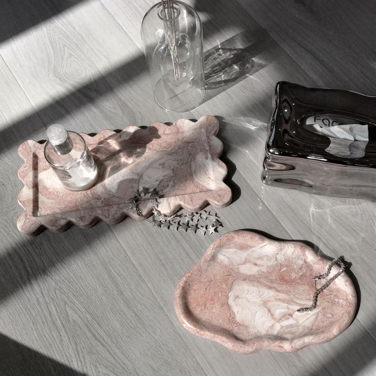 Natural Marble Cloud Shape Vanity Tray Luxury Home Decor (Pink)
