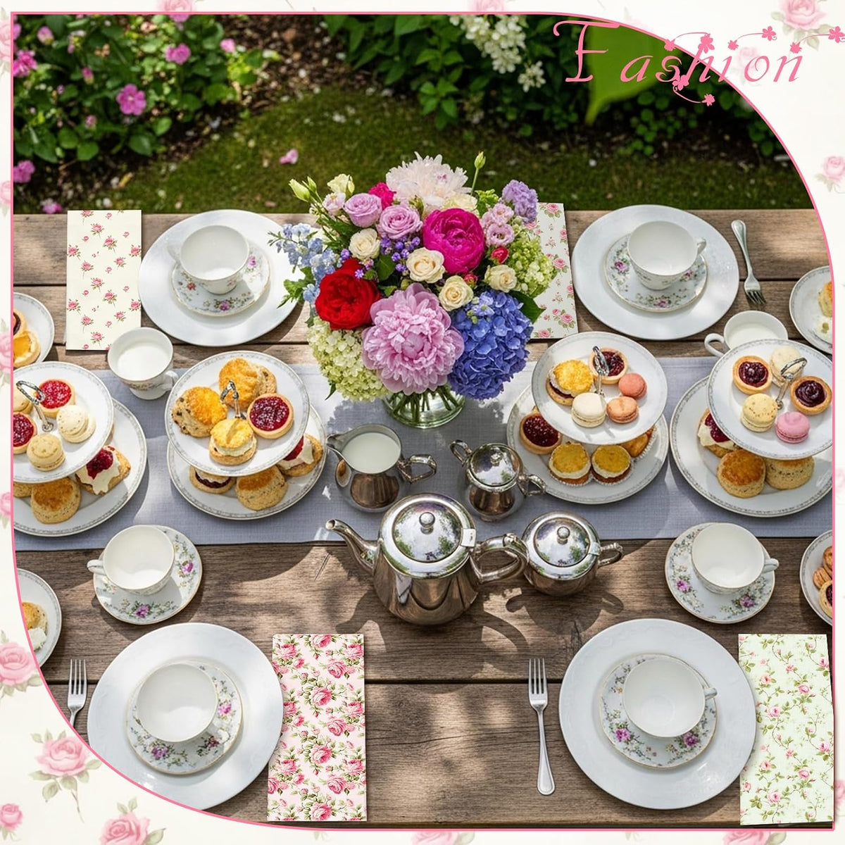 12 Pcs Floral Cloth Napkins 6 Patterns Washable Dinner Tea Party Napkins Reusable Plant Flowers Square Napkin Cotton Towel Decorative for Summer Wildflower Party(Pink Rose)