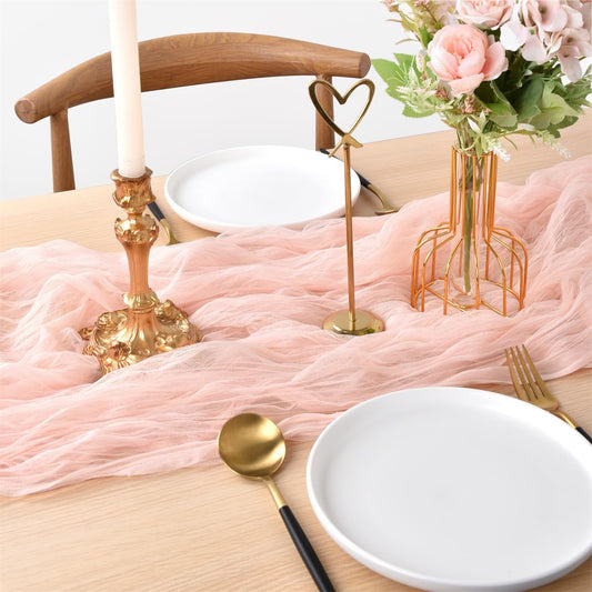 Joanlody Peach Cheesecloth Table Runner Spring Summer 10Ft Rustic Gauze Boho Cheese Cloth Table Runner for Wedding Bridal Baby Shower Decoration
