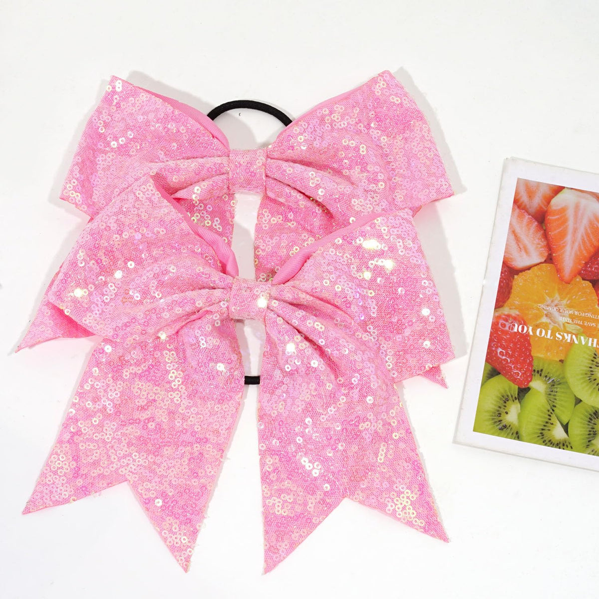 12 Pcs Large Glitter Ponytail Holders - Big 8" Hair Bows and Elastic Hair Ties for Cheerleaders, Sports and Teens (Pink)