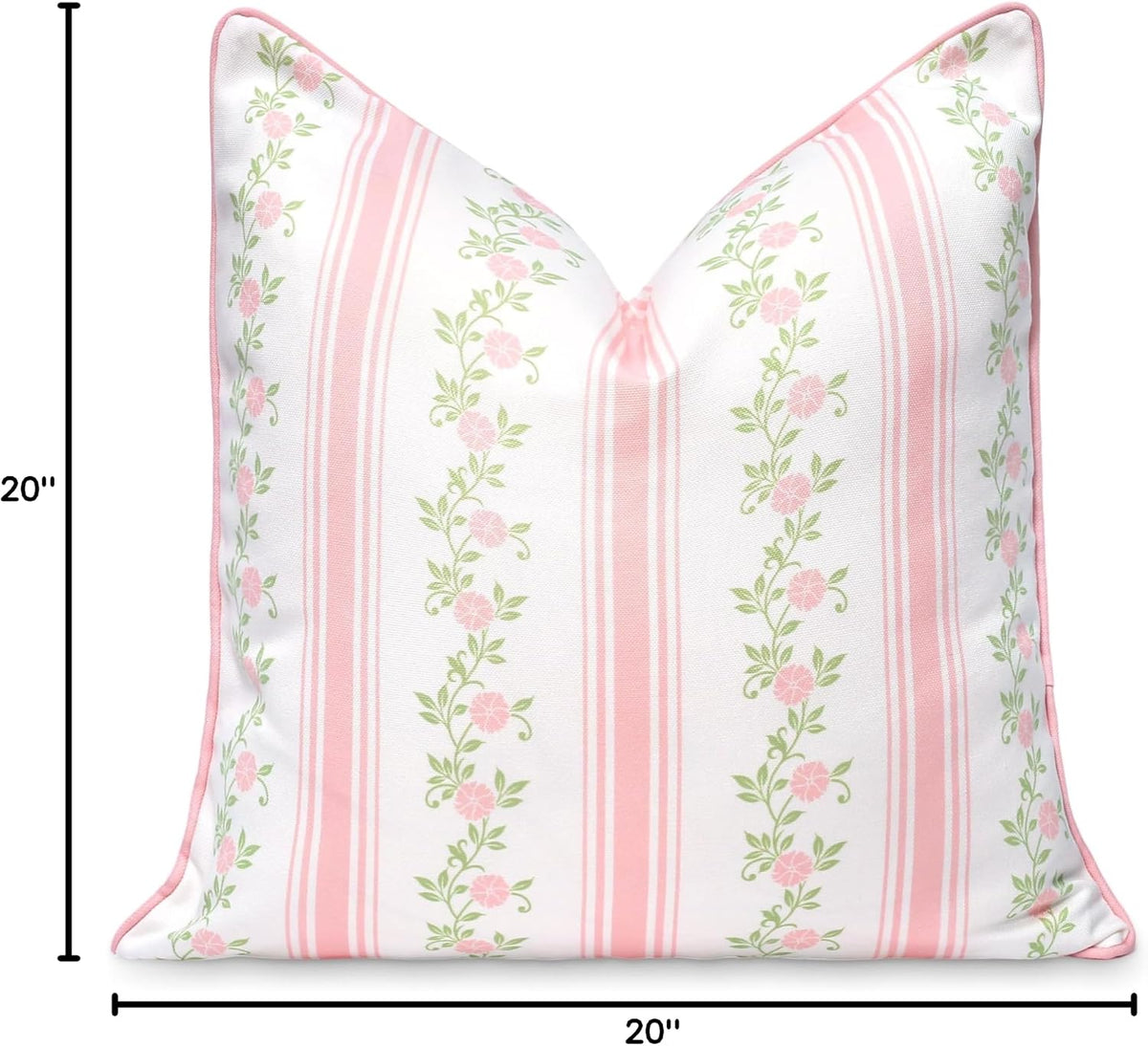 Coastal Patio Indoor Outdoor Throw Pillow Cover Only, 20"x20" Water Repellent for Backyard, Couch, Blush Pink Print Stripe Floral
