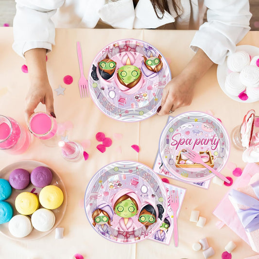 Spa Party Decorations Plates - 96 Pcs Makeup Paper Tableware