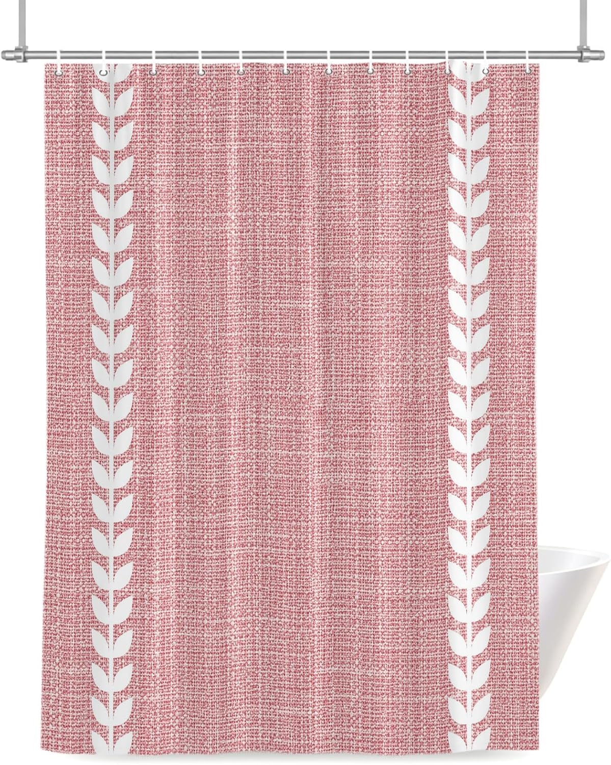 Romantic Pink Linen Texture Waterproof Shower Curtain with Rustproof Grommets Bathroom Curtain 72x84in, White Braided Leaves Shower Curtains Hotel Luxury Quality