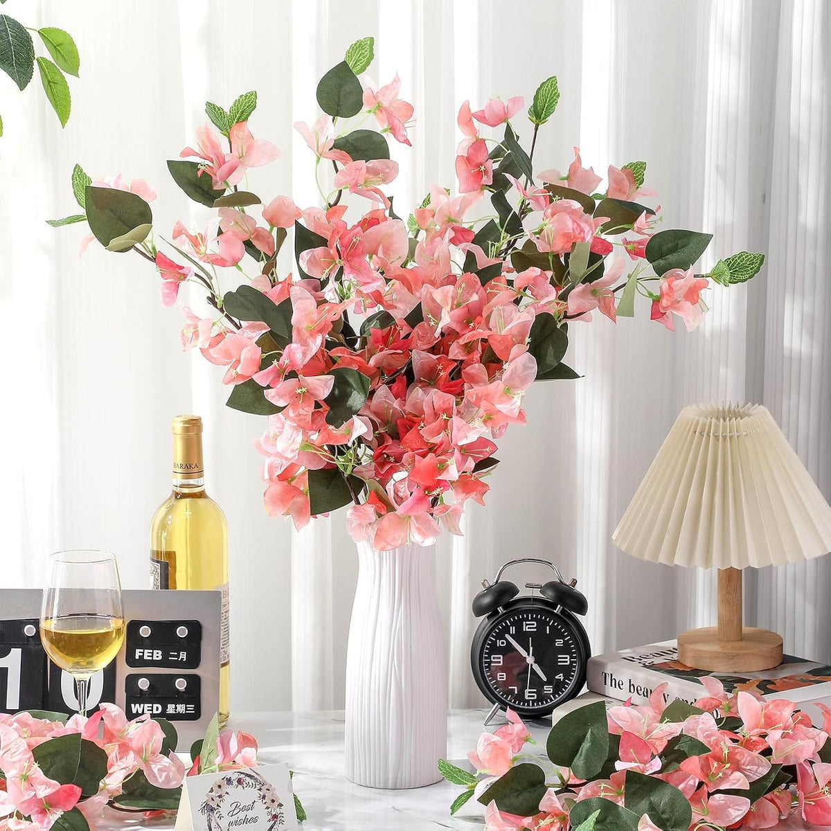 30 Pcs Fake Bougainvillea Bulk Silk Flower UV Resistant, Peach Pink