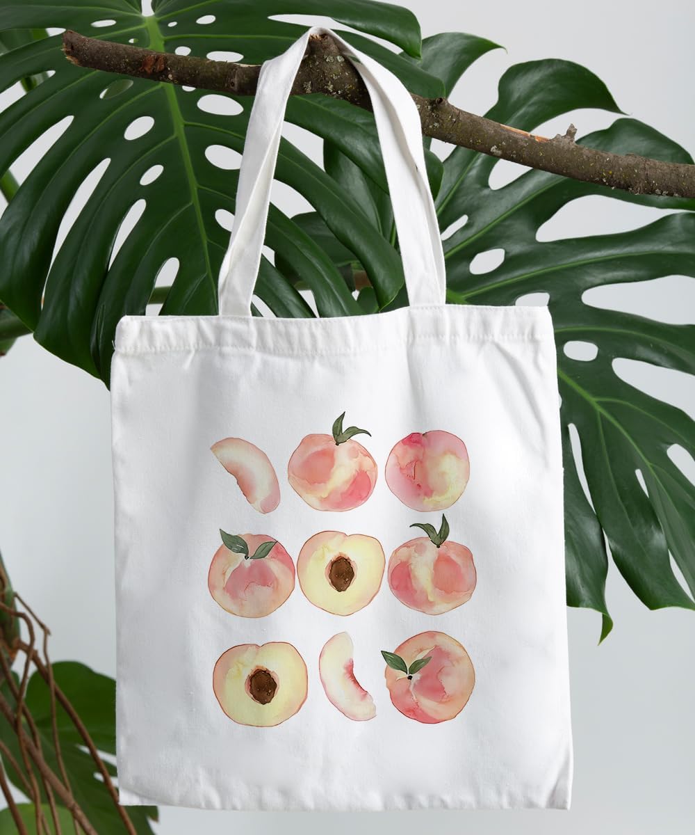 Pink Fruit Cute Canvas Tote Bag for Women Teens Girls,Cute Small Work Travel Shopping Tote Bags Grocery Reusable Bags