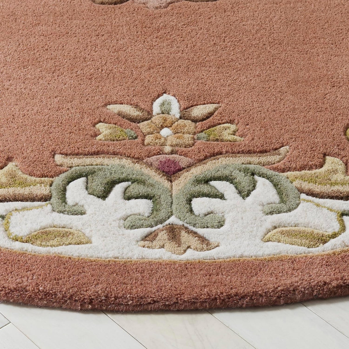 Aubusson Collection Area Rug - 6' Round, Peach & Ivory, Handmade Wool, Ideal for Living Room, Bedroom, Dining Space (AUB301S)