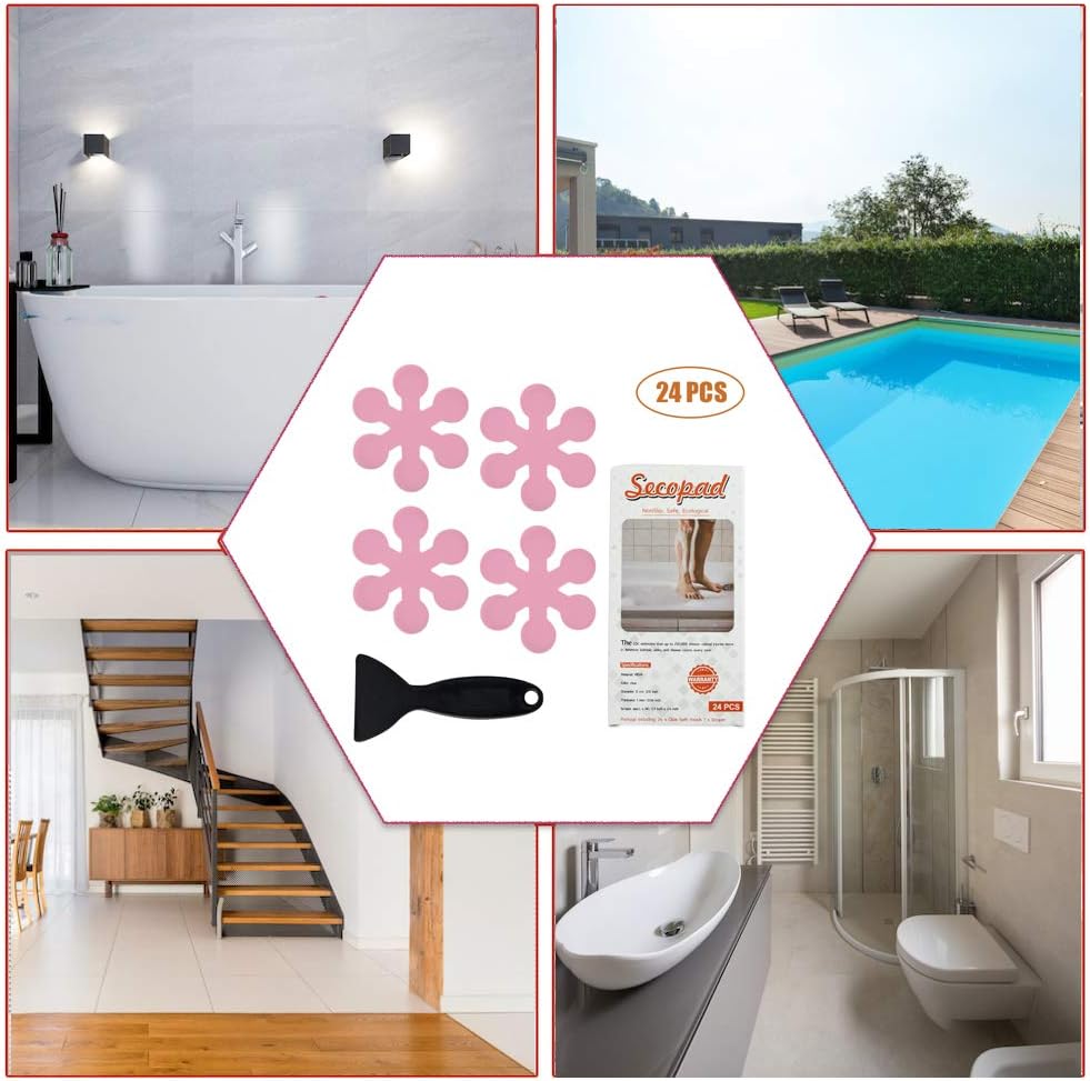 Snowflakes Non Slip Bathtub Stickers with Scraper, 24PCS, Pink