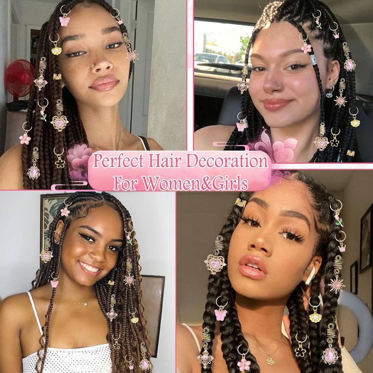 36PCS Pink Crystal Hair Jewelry Butterfly Braids Clips