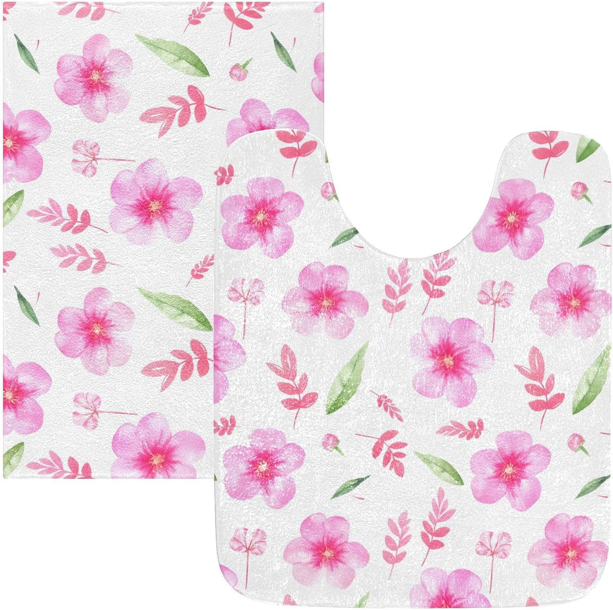 Soft Pink Flowers Bathroom Rug, Non Slip Dry Quickly Bath Mat, Absorbent Soft Bath Rug, Home Decor Accessories, 24"x16"