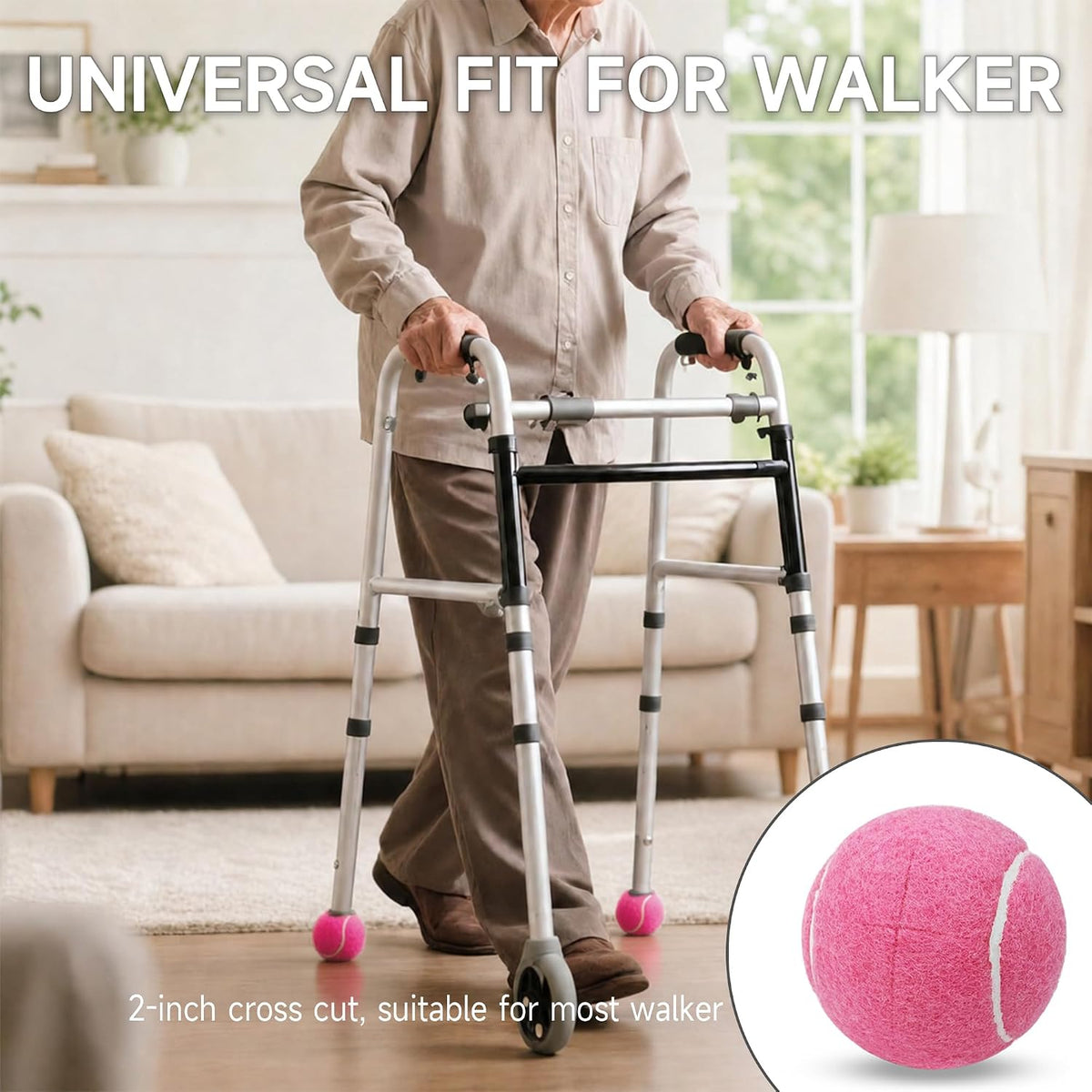4 Pack Walker Tennis Balls – Pre-Cut Tennis Balls for Walker or Furniture Legs, Long Lasting Ski Glides & Pads, Easy Installation, Floor Protectors (Pink)
