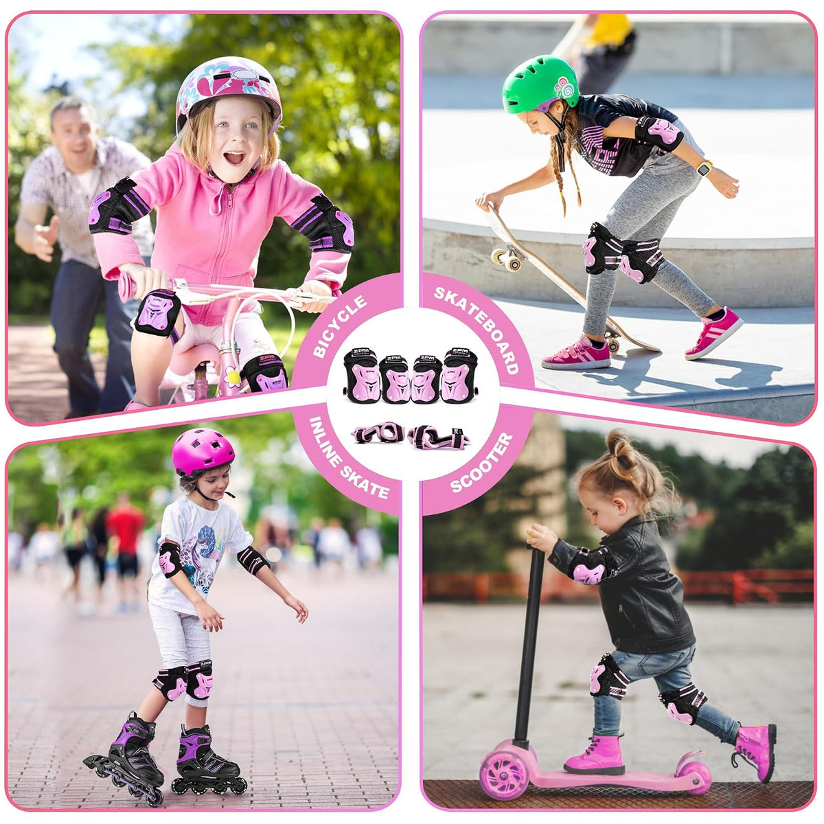 Knee Pads for Kids, Wrist Guards Knee and Elbow Pads Set with Drawstring Bag, Protective Gear Set for Girls Boys Roller Skating Cycling Skateboard - Pink Small