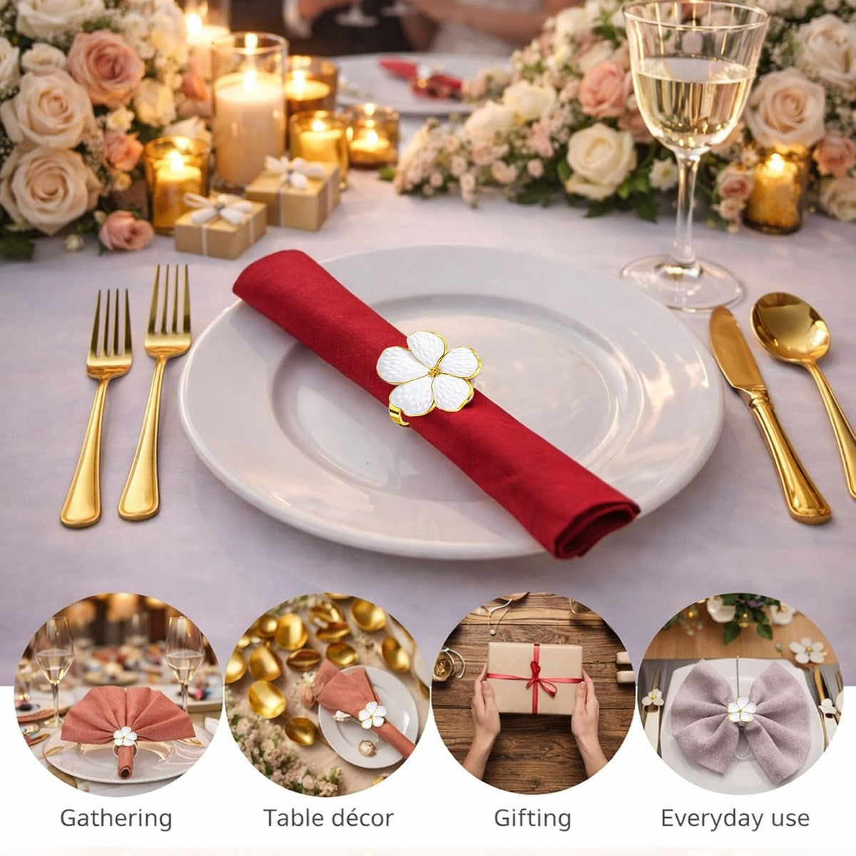 Flower Napkin Rings Set of 8, European Palace-Style Glaze, High-Temperature Fired Ideal for Photography Props, Ribbon Clips, or Curtain Tiebacks, Weddings/Birthdays (Pink)