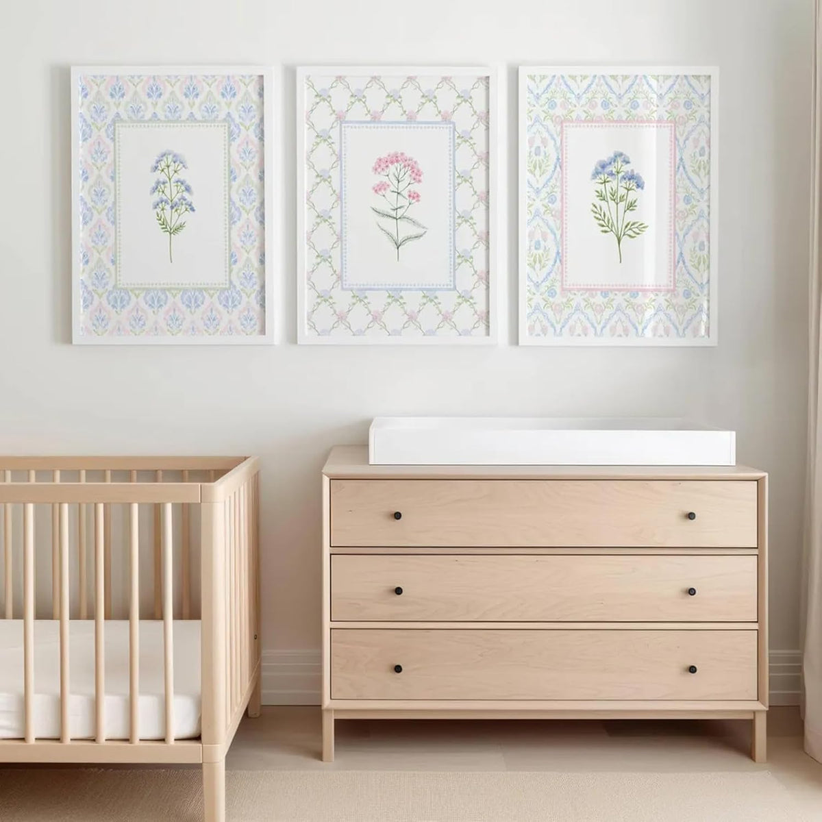 Wildflower Nursery Wall Art Decor Baby Girl Room Canvas Prints Pastel Floral Wall Art Botanical Flower Pictures Pink Blue Wildflower Painting Artwork for Girls Bedroom 16x24x3 Inch Unframed