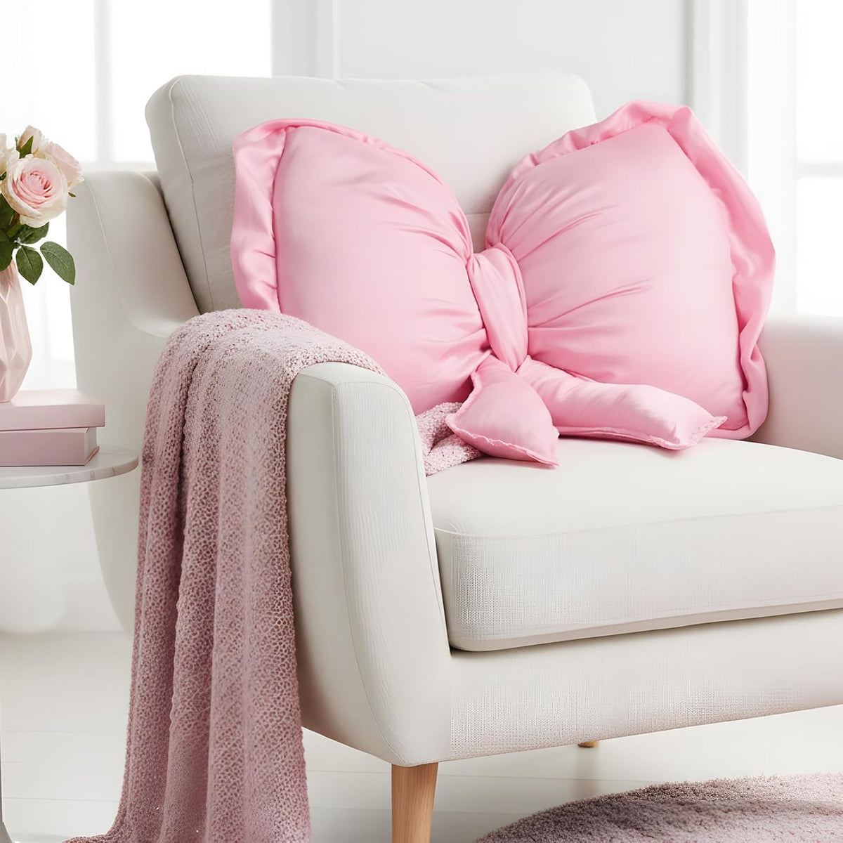 Bow Pillow 18x16 Inch Pink, Large Christmas Throw Cushion