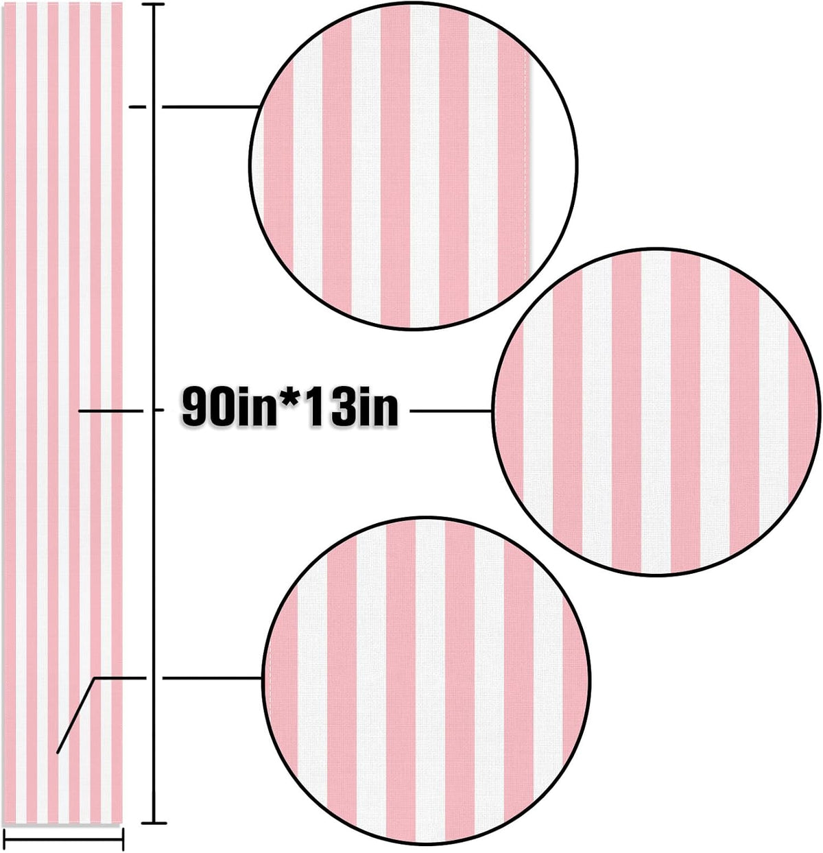 Pink and White Vertical Striped Table Runner Light Pink Birthday Party Decoration Baby Shower Dining Room Home Kitchen Table Decor (Pink, 13" x 90")
