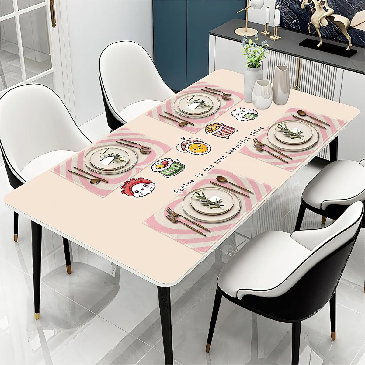 Heart Pink Groovy Placemats Set of 6 Place Mats for Kitchen Table Washable Farmhouse Linen Table Mats Dining Decoration 12x18 Inch