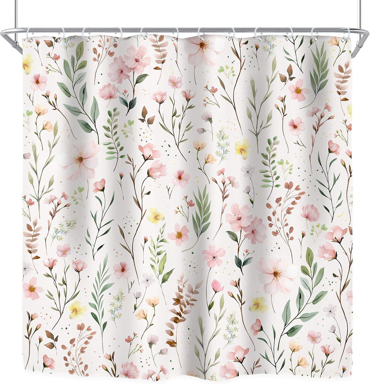 Pink Floral Flower Leaves Spring Botanical Bathroom Shower Curtain Set