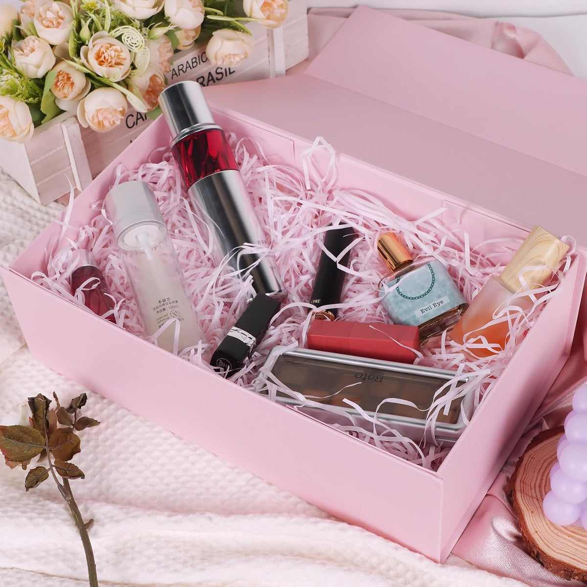 LFBOX Pink Gift Box with Magnetic Lids 13.8x8.3x4.4 in, Large Bridesmaid Groomsman Proposal Boxes 5 Pack, Collapsible Rectangle Storage Box
