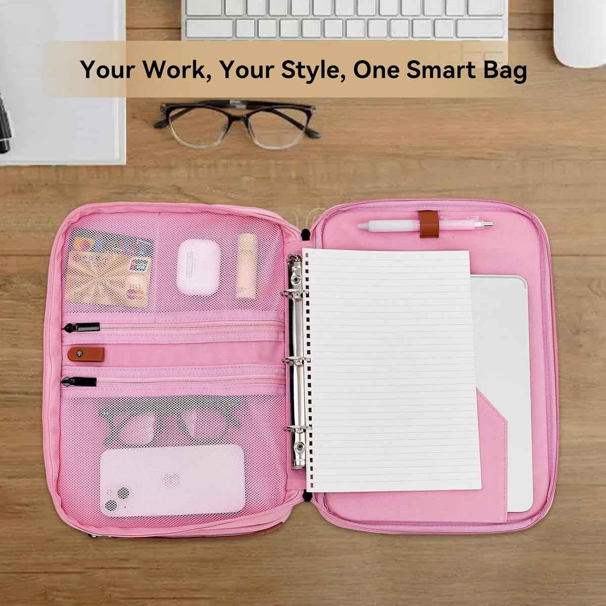 Portfolio Organizer Binder with Zipper - 3-Ring Padfolios for Women & Men