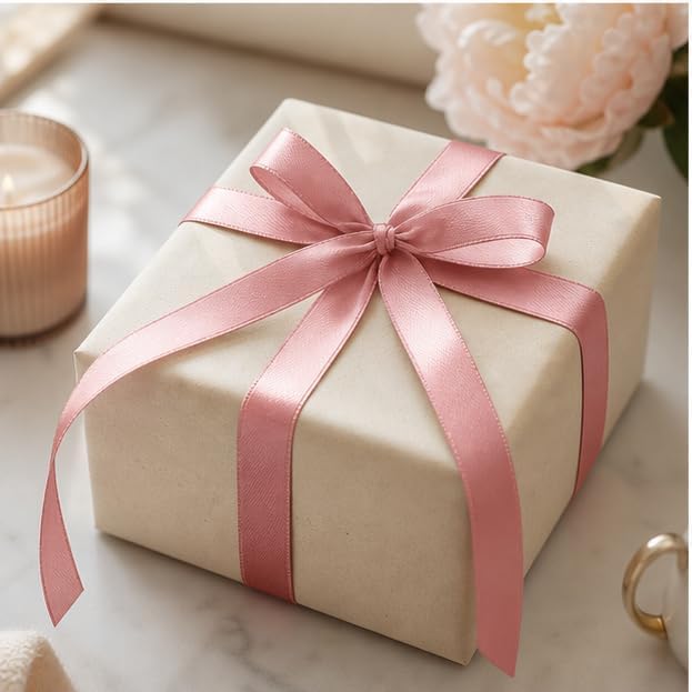 Double Face Peach Pink Satin Ribbon 5/8 inch X 100 Yards Fabric Ribbons for Gift Wrapping Bows Bouquet Sewing Craft Home Decor Hair Floral