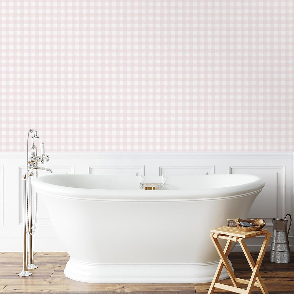 Pink Peel and Stick Wallpaper Gingham Checkered 17.3''×78.7''