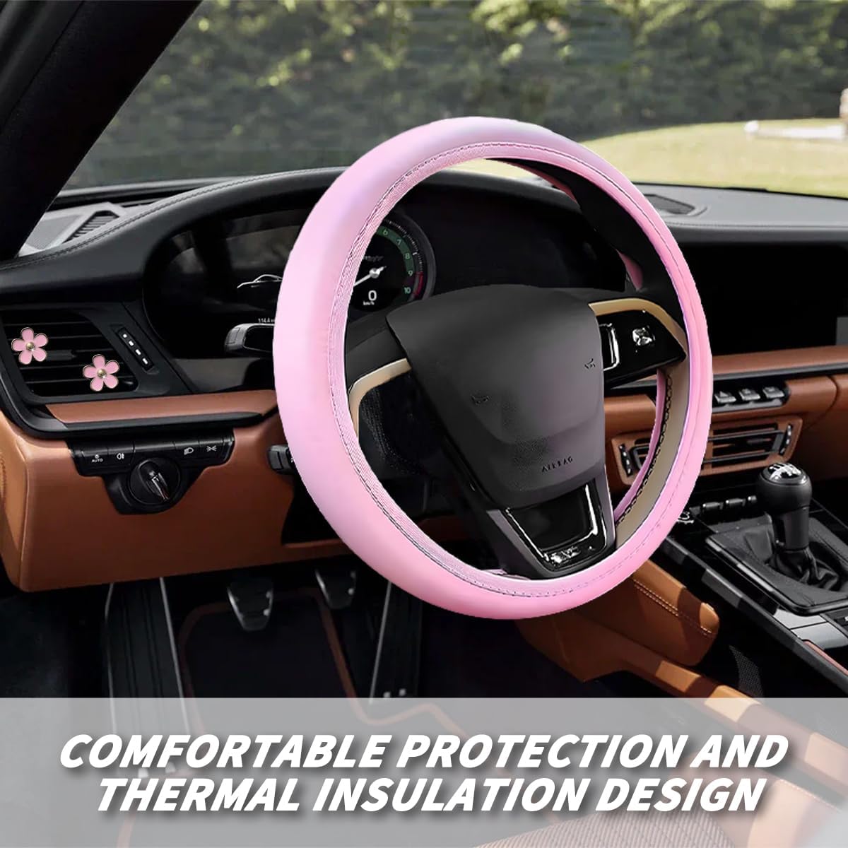 10PCS Car Accessories Steering Wheel Cover Flower Vent Clips, Pink