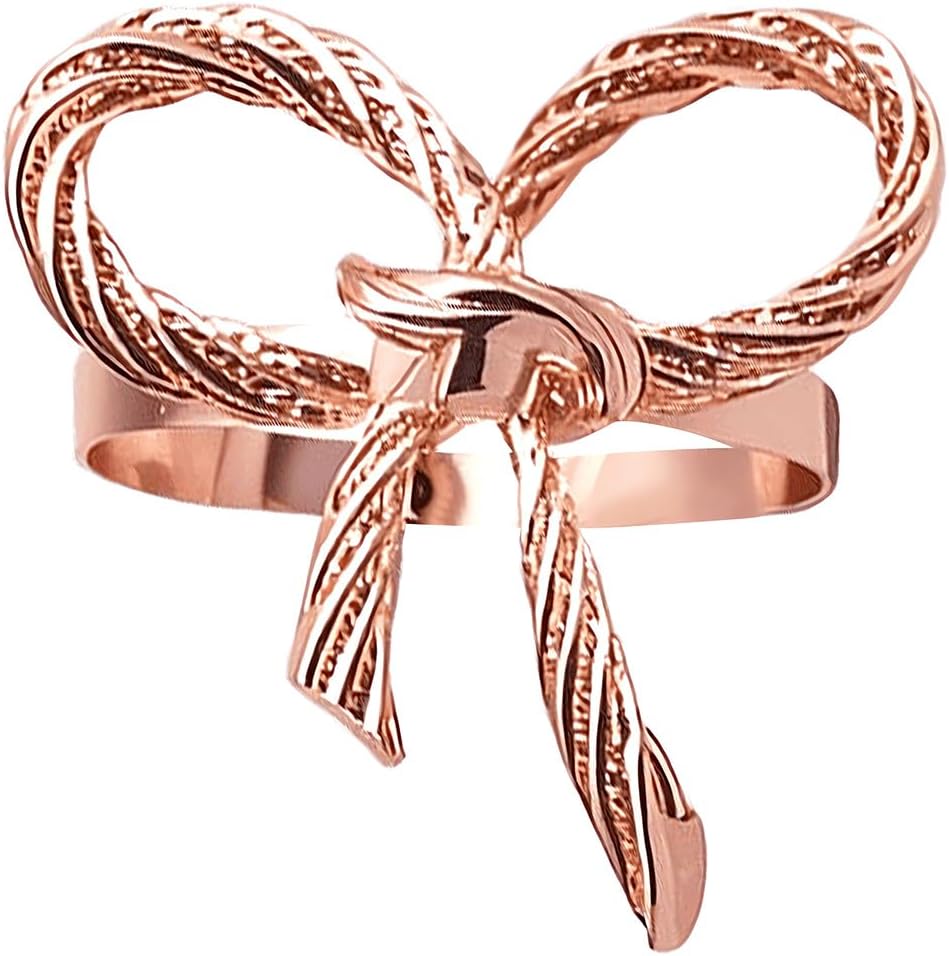 Rose Gold Bow Napkin Rings Set of 12 for Wedding Party Birthday Holiday Family Dinner Daily Table Decor,Elegant Metal Bow Tie Napkin Ring Holders for Valentine's Day Banquet Decoration