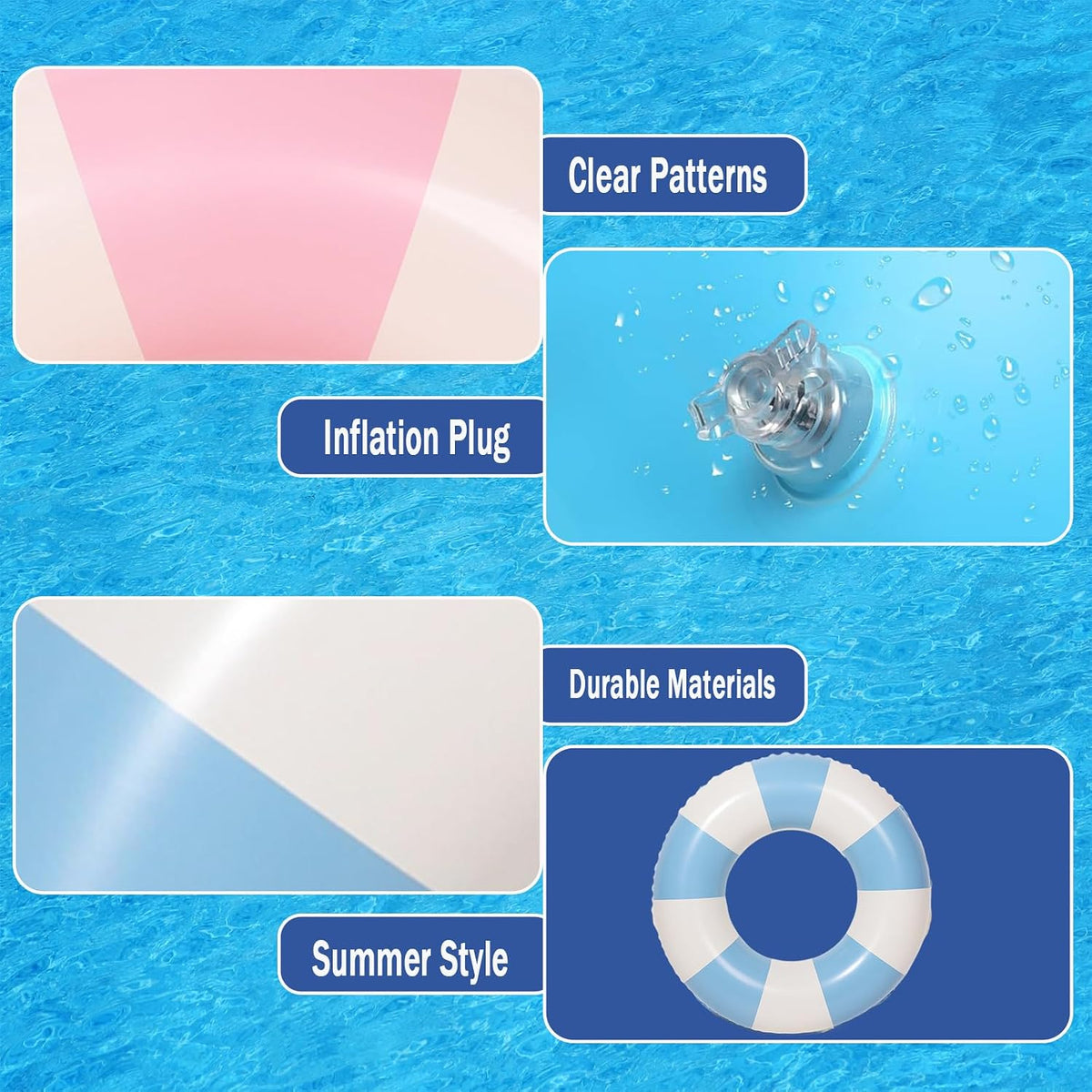 33 inch Inflatable Pool Floats for Adults- 2 Pack Striped Floaties Pool Tubes Swim Rings Inflatable Pool Float for Swimming Pool Party Lake Beach Adults