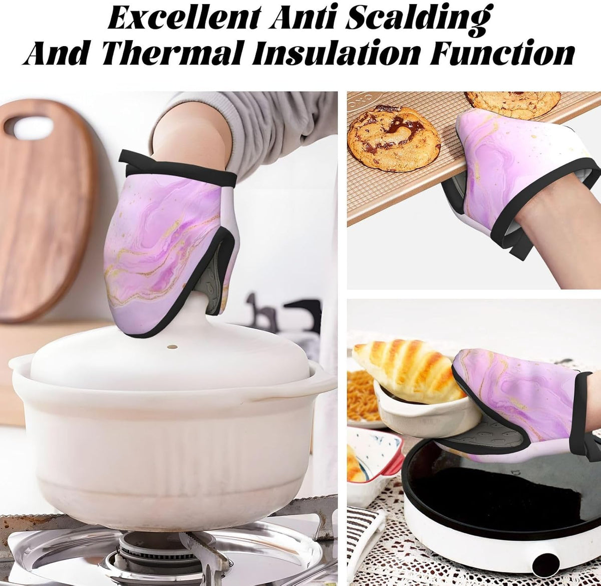 Mini Oven Mitts Pastel Light Pink Marble Abstract Oven Mitt 2-Pack Set Silicone Grip Kitchen Gloves Heat Resistant 5.9”x5.9” Hanging Loop Mittens for Cooking Baking BBQ