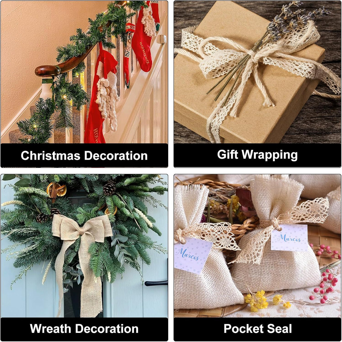 Burlap Ribbon Fabric Wired Edge Ribbons Pink 2 Inch x 10 Yard Wired Ribbon for Gift Wrapping, Bow, Wreath, Christmas Tree, Flower Bouquet,with Roller