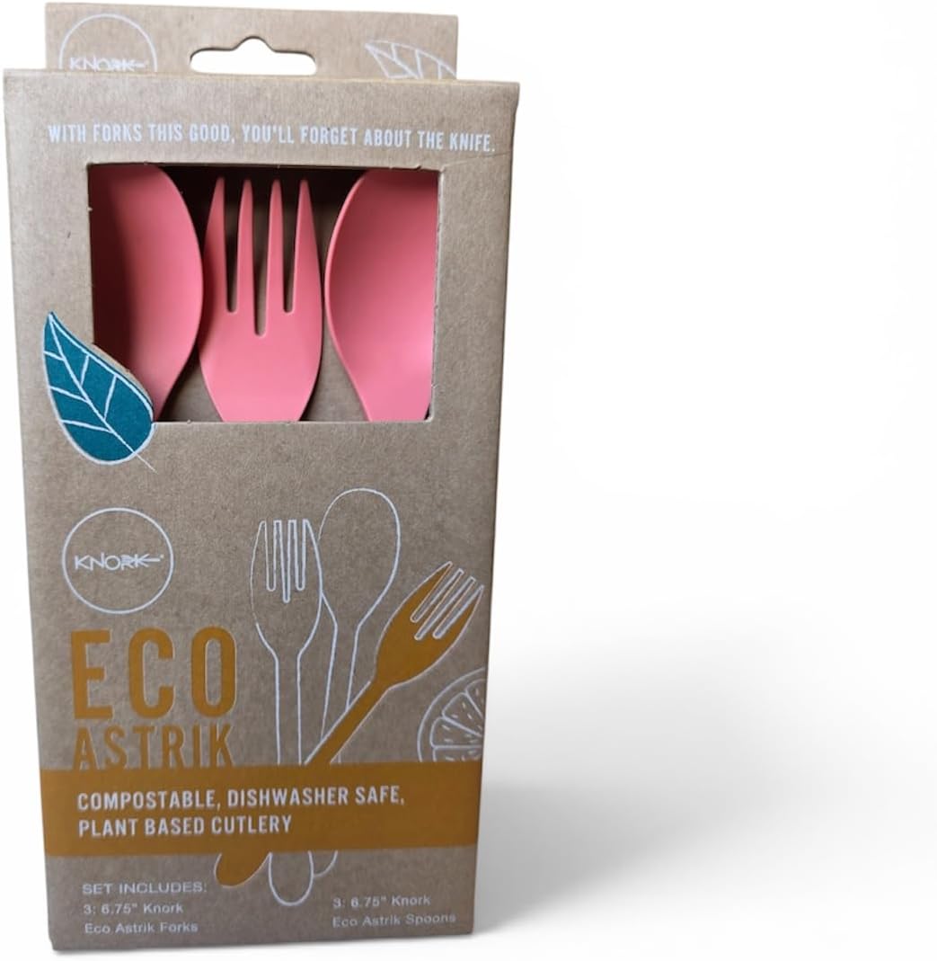 Eco 6-Piece Utensil Set – Coral Pink | Plant-Based Flatware | Dishwasher Safe | Reusable Travel Utensils | Fork, Knife & Spoon Set