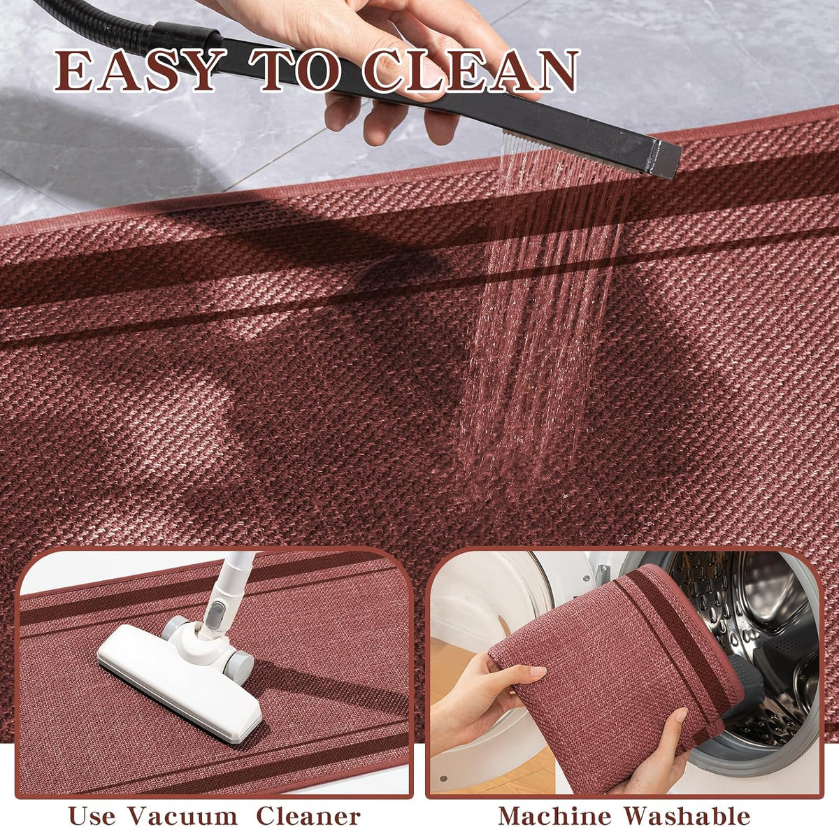 Bathroom Rugs Mat 32x17, Ultra Thin Non Slip Bath Mat Quick Dry Absorbent Bath Mat for Bathroom, (Dark Pink, 32"x17")