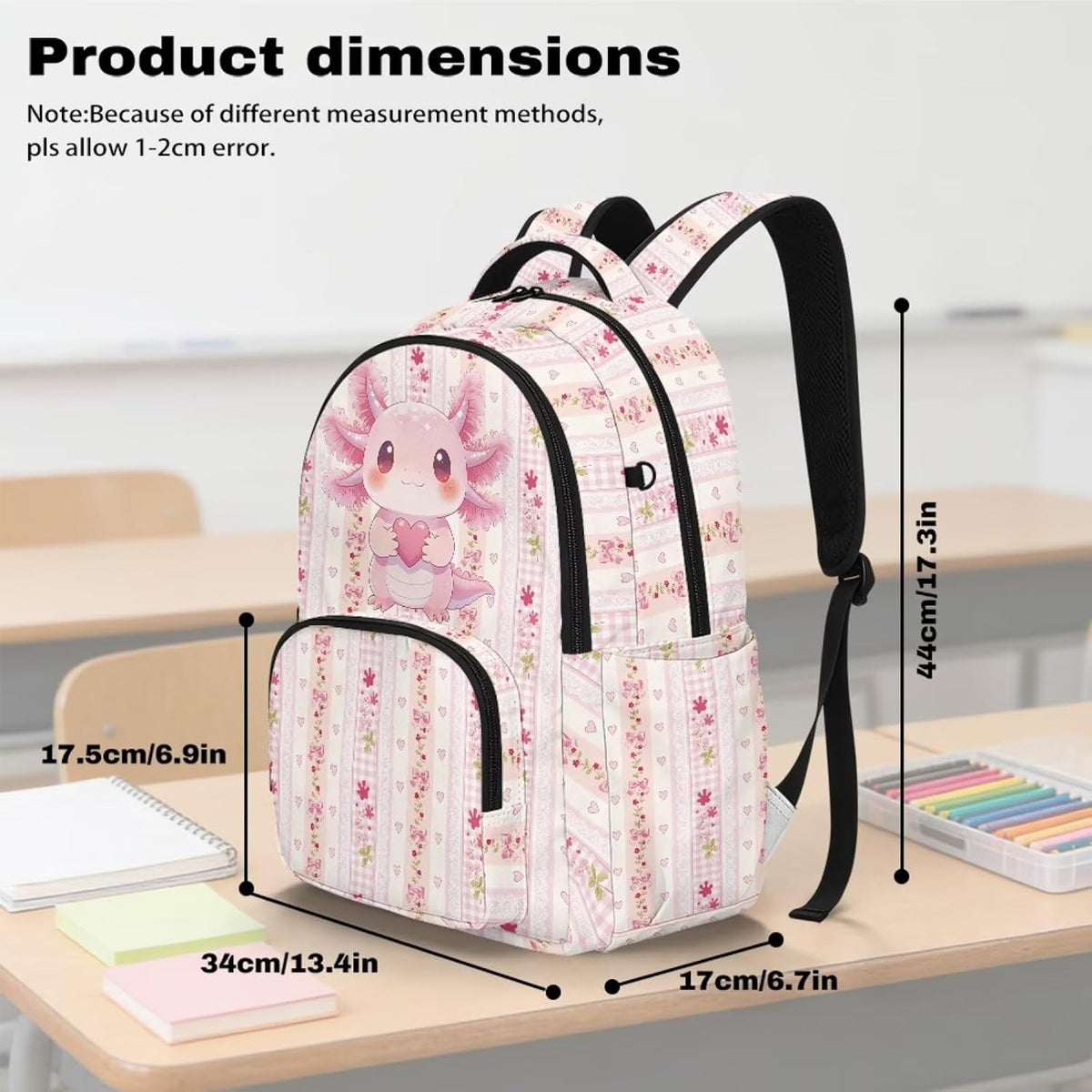 Axolotl Paw Print School Backpack for Girls Large Capacity Bookbag with Anti Theft Pocket Lighweight Schoolbag Travel Daypack for Kids Teens Preschool Students, Pink