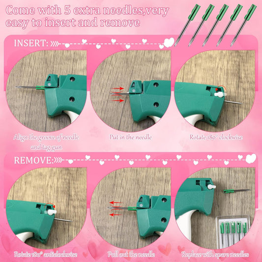 3576 Pcs Tagging Guns for Clothes Labels Attacher Stitch Guns for Clothing with 3000 Barbs, 5 Needles and 100 Price Tags, Sewing Kit for Retail Stores, Garage Yard Sales(Pink)