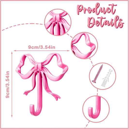 Bow Wall Hook - Sturdy Metal Coat Hook for Coats, Hats & Bags - Perfect for Kids' Rooms, Entryways & Bathrooms (Pink, L)
