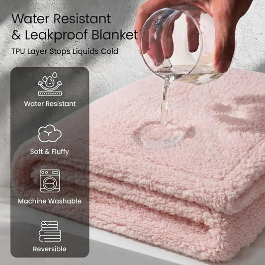 Waterproof Pink Dog Blanket Reversible Sherpa Fluffy Calming Pet Blankets Bed Cover for Puppy Leakproof Sofa Couch Throw Covers Cat-L-57x65in