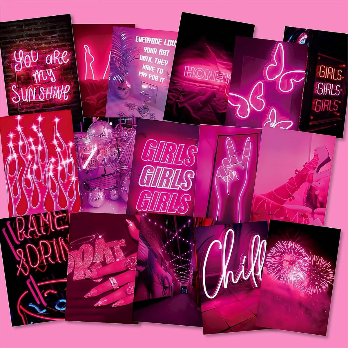 50 PCS Wall Collage Kit Aesthetic Pictures, Pink Neon Room Decor Posters for Room Aesthetic, Dorm Photo Wall Decor for Teen Girls, VSCO Girl Bedroom Decor (4x6 Inch)