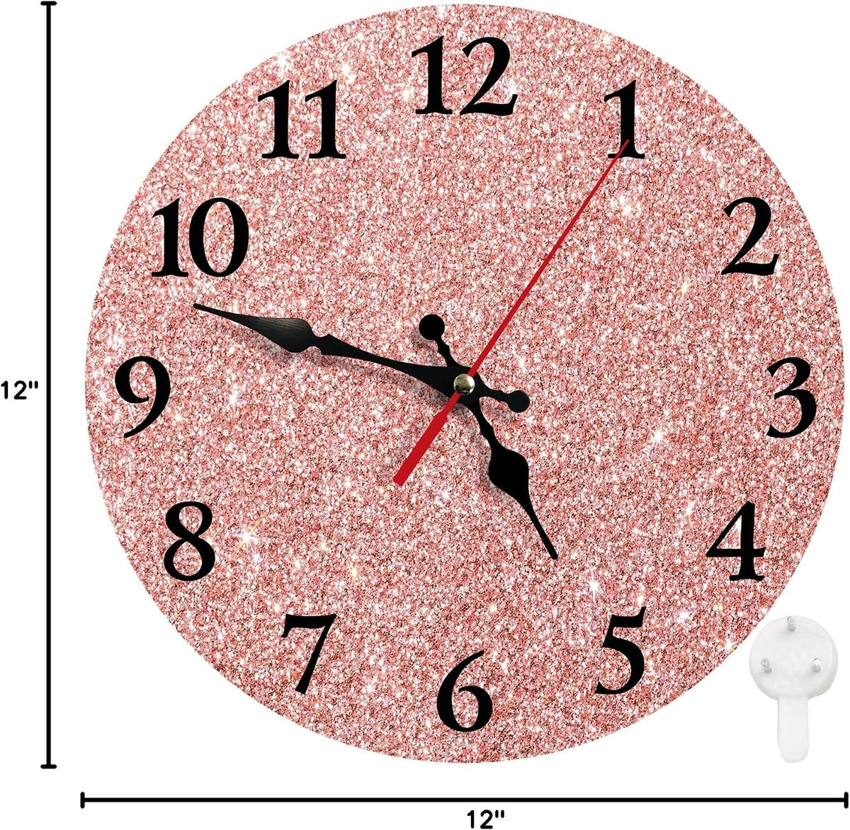 Round Wall Clock Silent Non-Ticking 12", Rose Pink