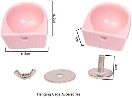 Small Animals Bowl, Detachable Cage Feeder Pet Ceramic Water & Food Feeder, Small Animal Supplies for Rabbit Parrot Squirrels Chinchilla Hamster Ferret (Pink, S)