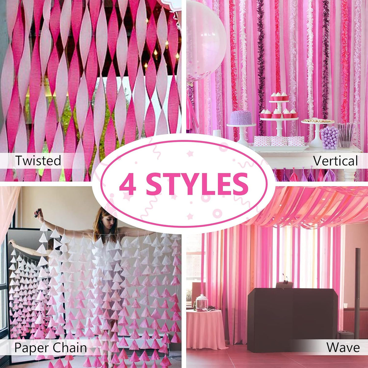 Hot Pink Crepe Paper Streamers 4pcs 328 FT Hot Pink Streamers