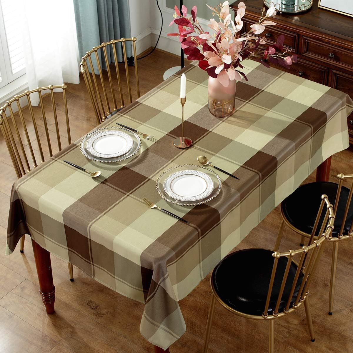 SASTYBALE Square Napkins Cloth 20 x 20 Inch Set of 4 Soft Checkered Napkin for Dinner, Wedding, Party and Holiday(Square 20 x 20 inch, 4 Pieces Taupe)