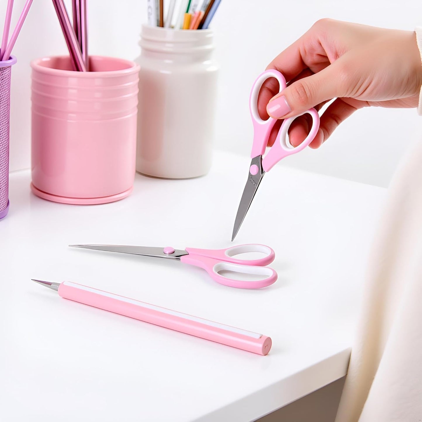 Pink Scissors, 7.5" All Purpose Scissor for Office and Home, Stainless Steel Craft Sewing Fabric Shears with Comfort Grip, Right/Left Handed (3 Pack)